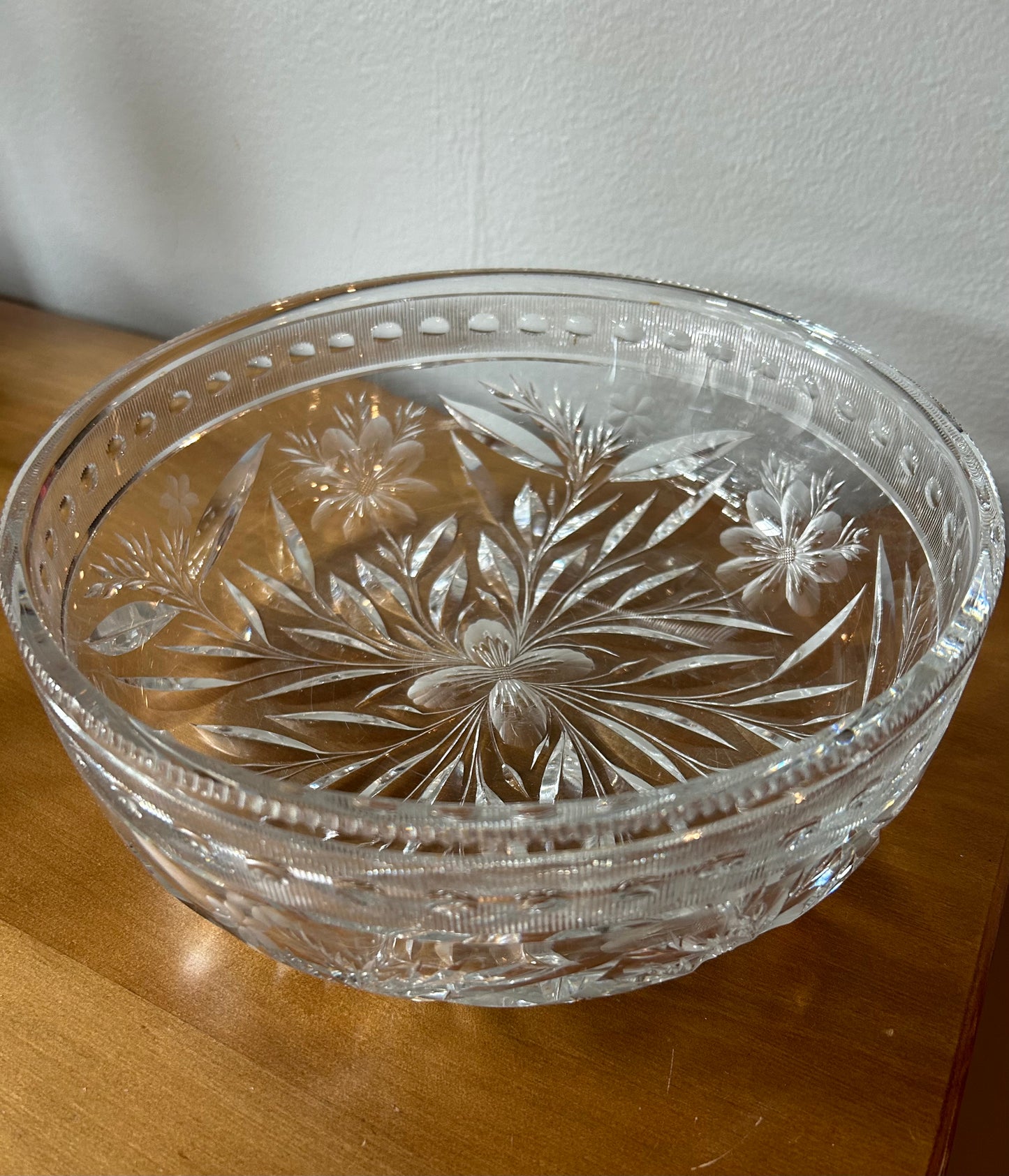 American Brilliant Period Cut Glass bowl ABP Antique Floral WHEEL CUT