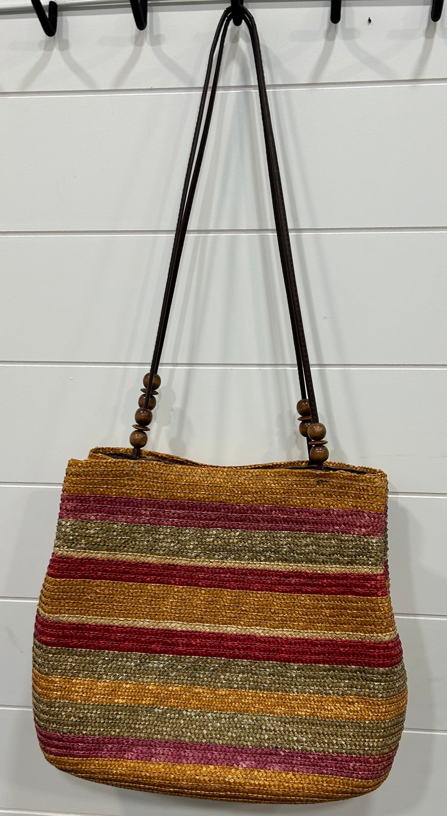 100% Wheat Straw Purse ~Multicolor Stripes ~ Double Handles ~w/Inside Pocket