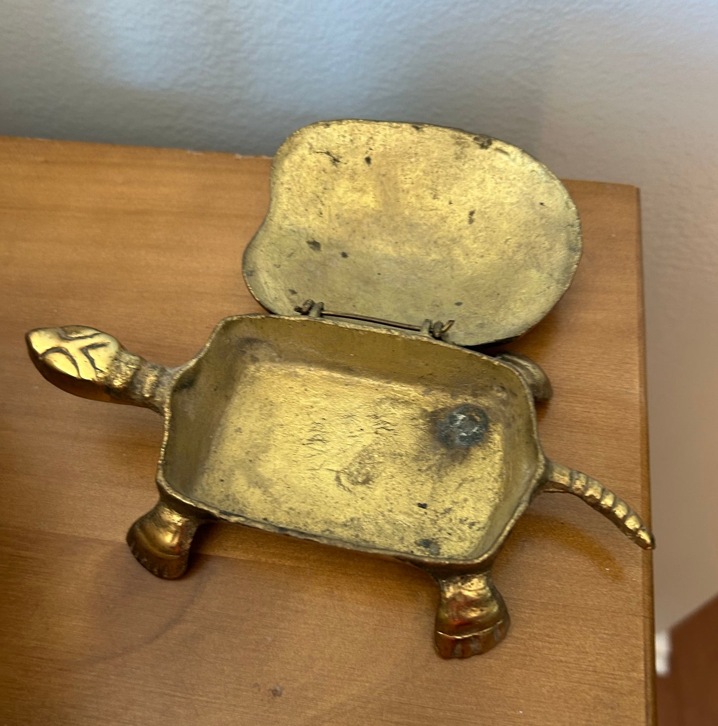 Vintage Brass Hinged Lid Turtle Trinket Box