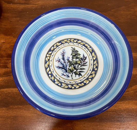 TRE CI Pasta Serving Bowl Made in Italy Blue Stripes & Herbs 8.25"x2.25" Cottage