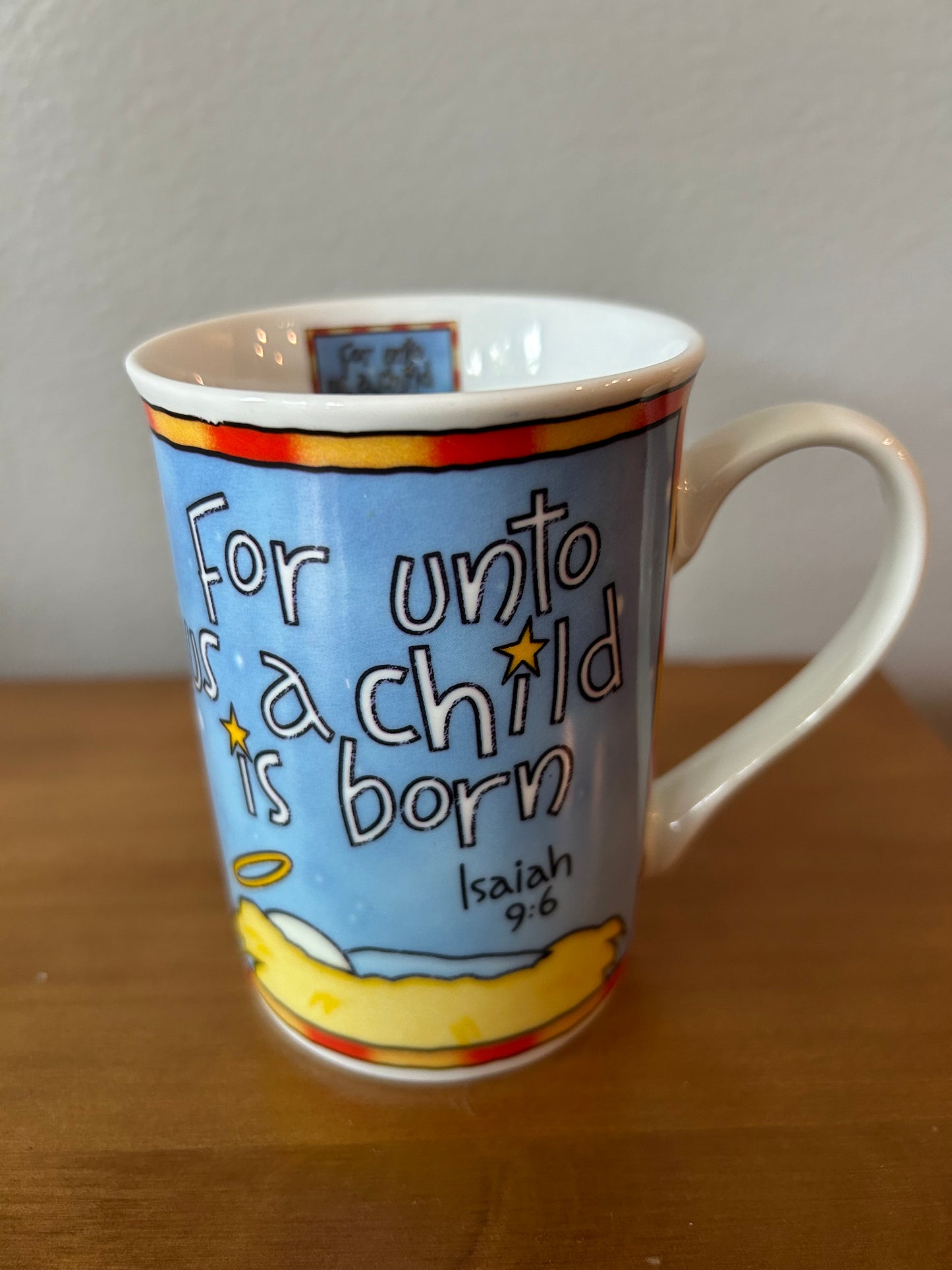 Christmas mug for unto us a child is born Isaiah 9:6 baby Jesus biblical quote