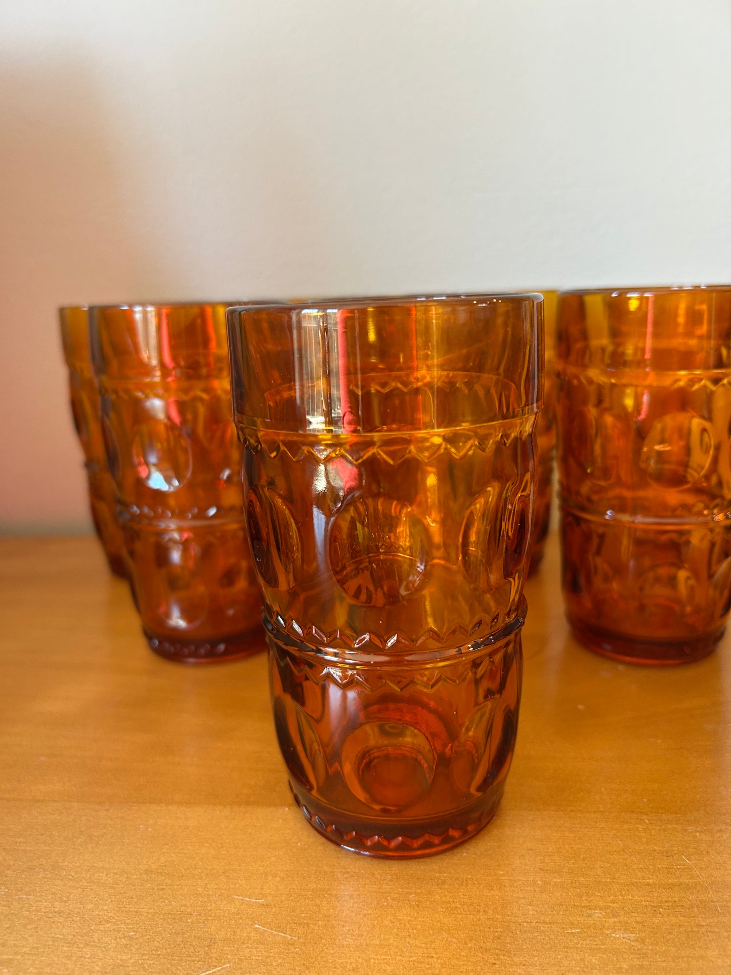 Set of 8 Drinking Glasses Vintage Harvest Gold Heavy Glassware