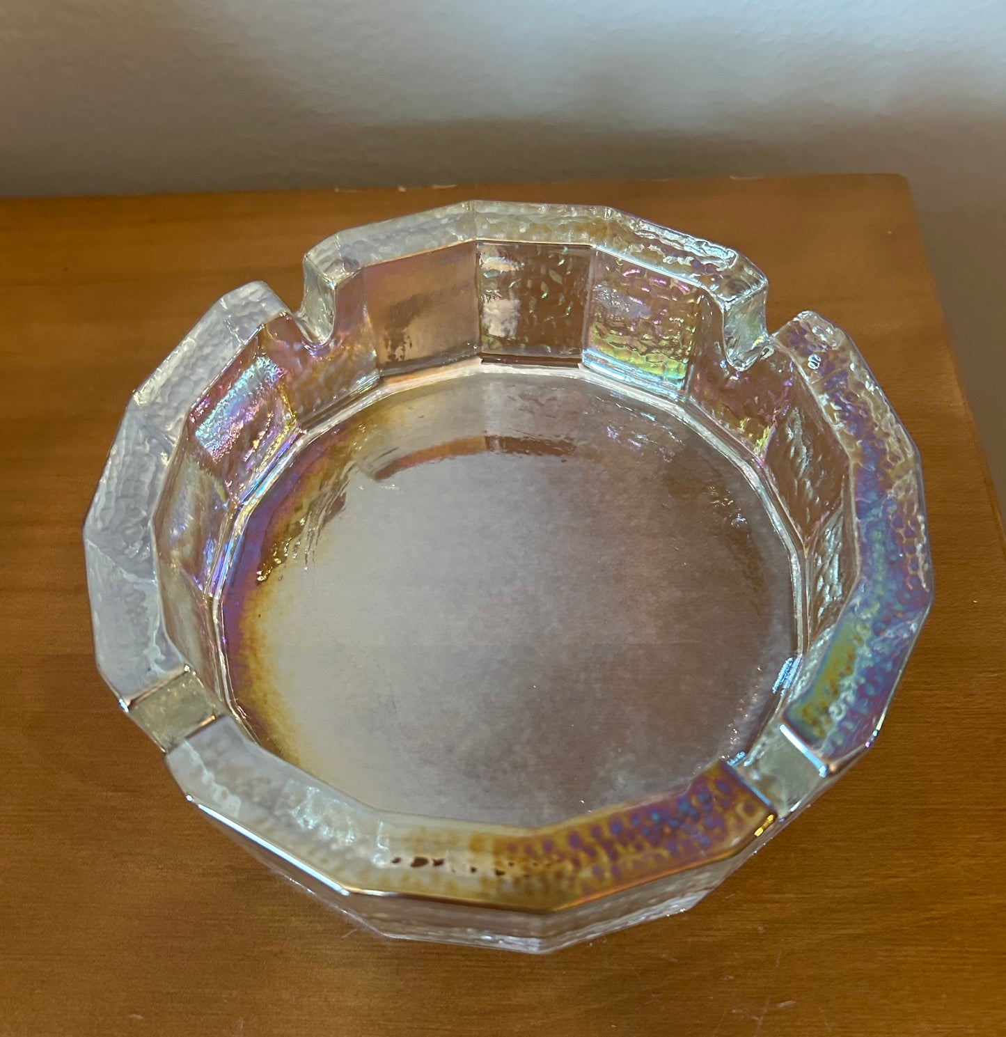 Blenko Iridescent Pebblegrain 6-Inch Glass Ashtray Carnival Rainbow Colors