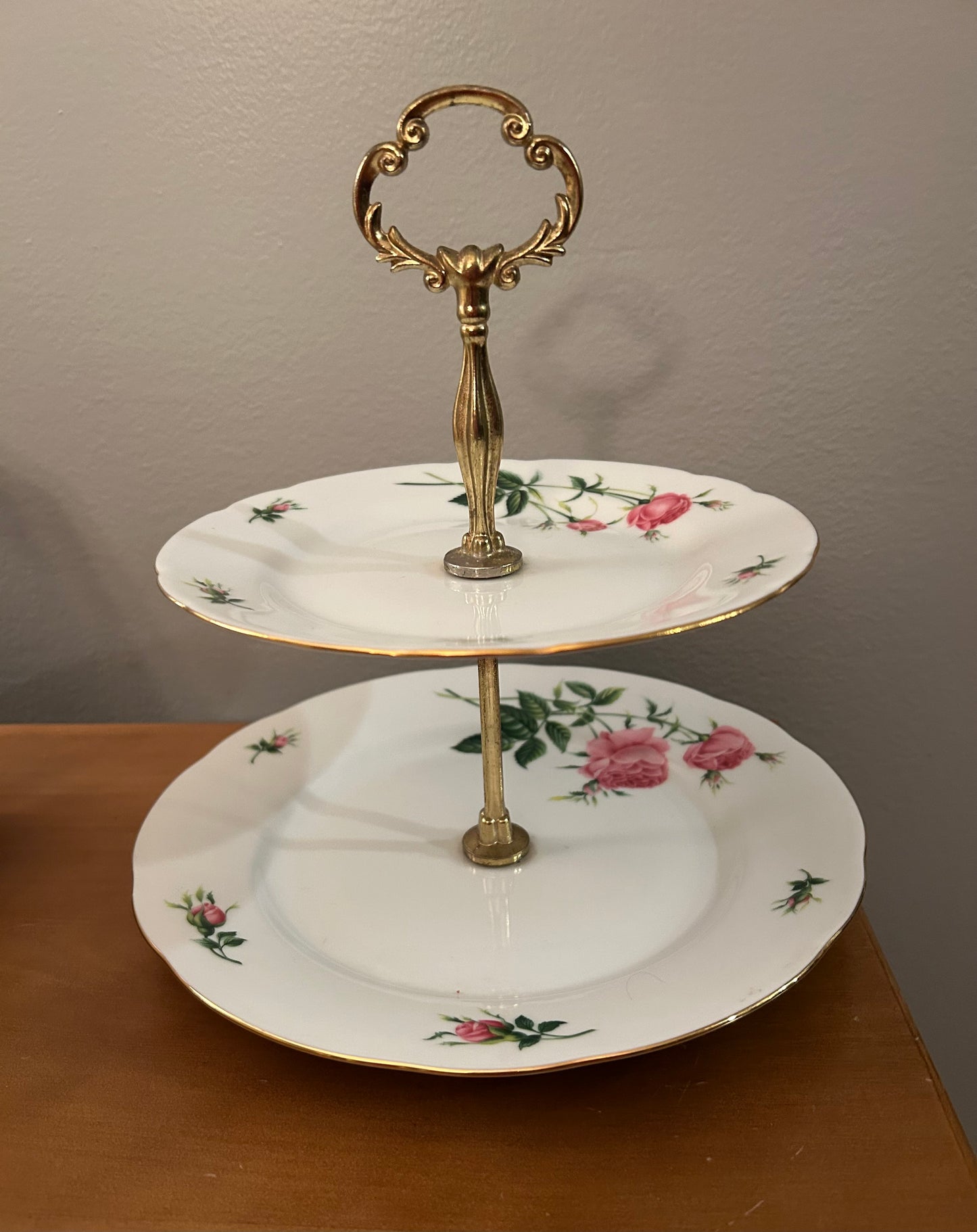 Porcelain Rose two-tiered Serving tray dessert