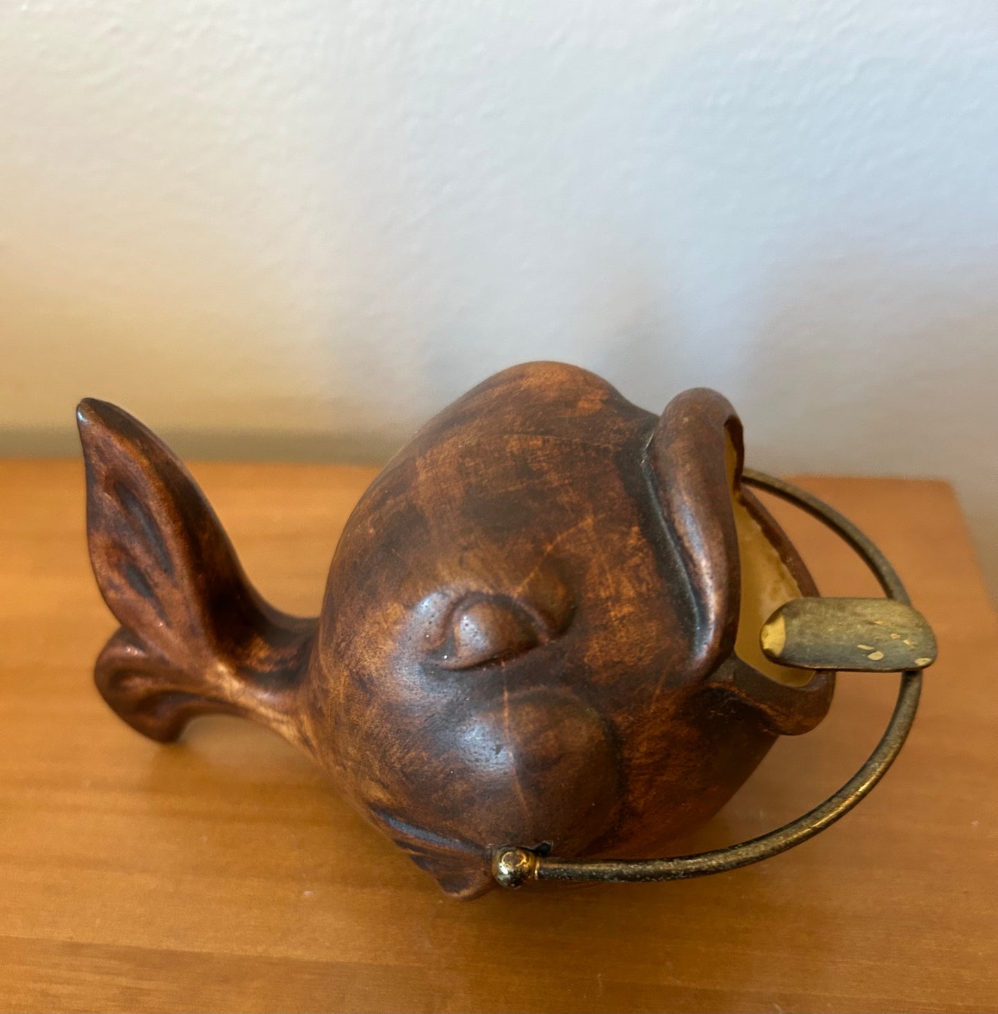 Vintage MCM 1956 Brown Treasure Craft Chubby Puffer Fish Ashtray