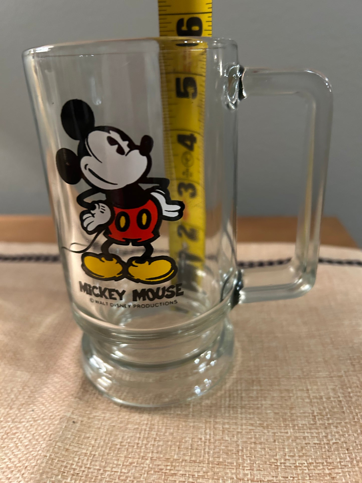 Walt Disney Mickey Mouse Clear Glass  Mug Cup with Handle