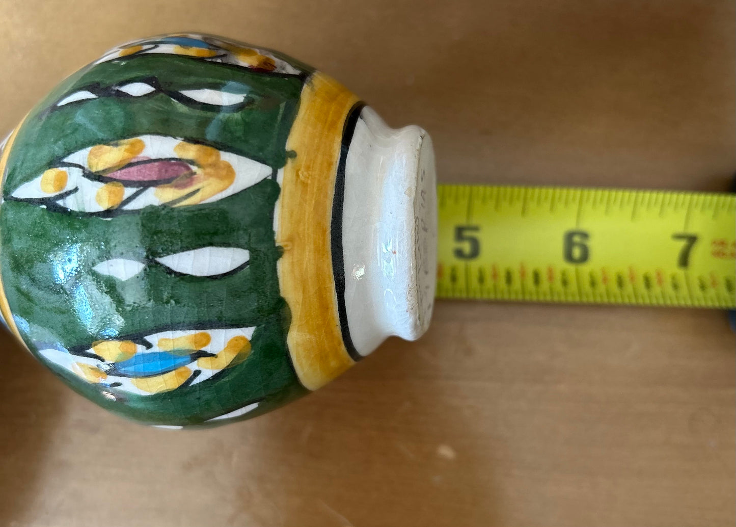 Tiberius Israel Hand Painted Floral Pottery Vase Green