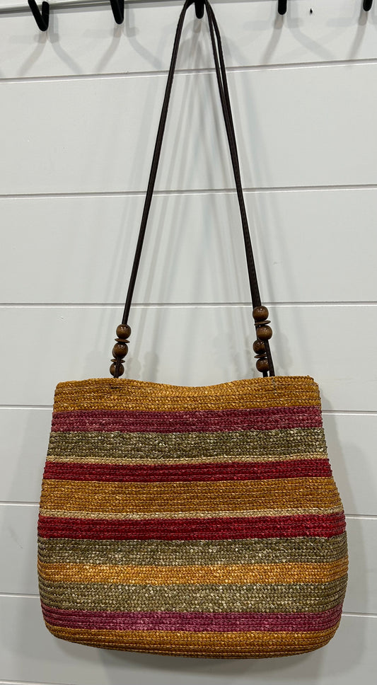 100% Wheat Straw Purse ~Multicolor Stripes ~ Double Handles ~w/Inside Pocket