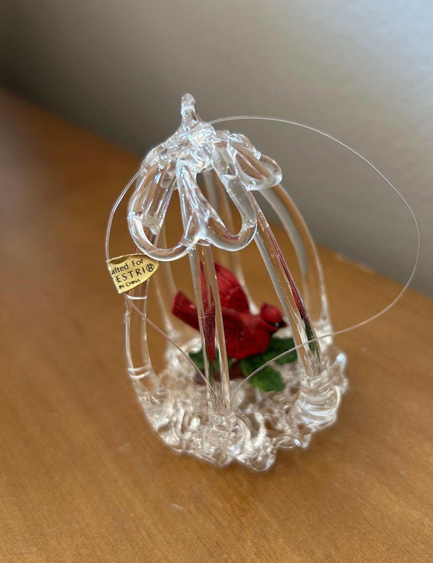 Vintage Silvestri Spun Glass Cardinal in Cage Ornament With Box