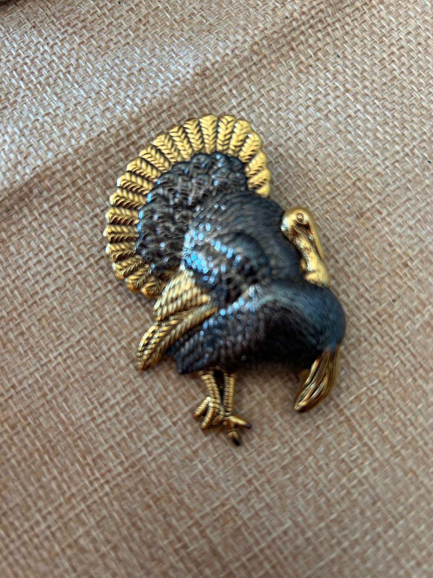 Thanksgiving Turkey Brooch Pin Pendant Signed Best Silver Gold Tone Metal