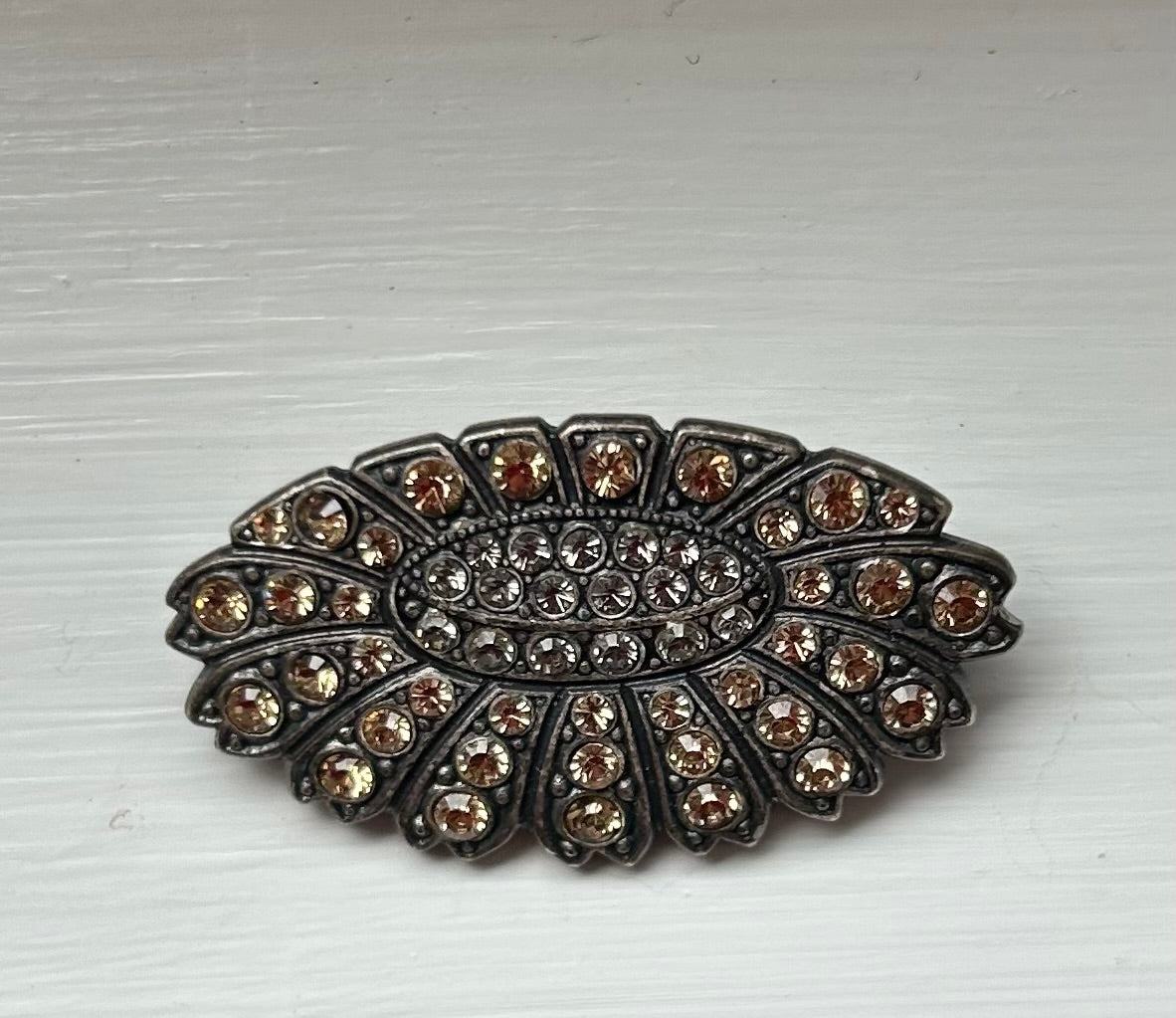 Vintage Sunflower Brooch Brown Crystals.