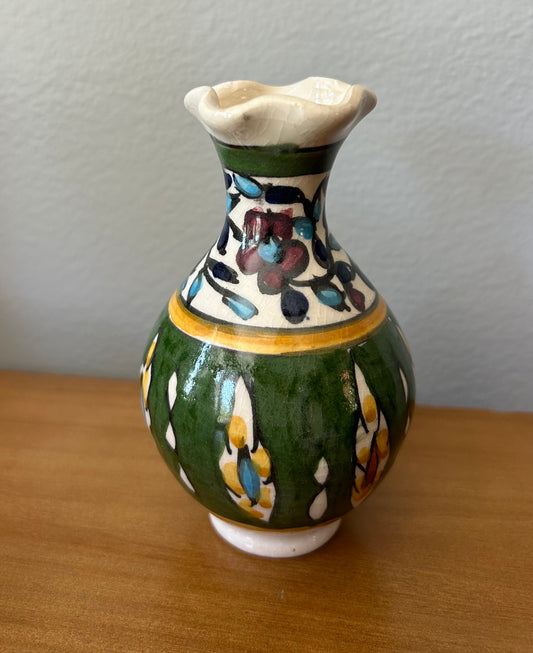 Tiberius Israel Hand Painted Floral Pottery Vase Green