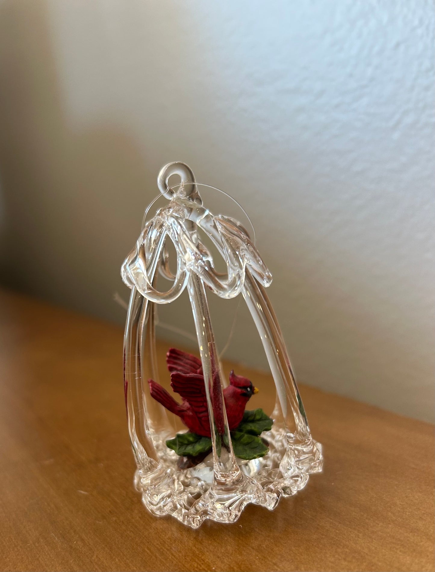 Vintage Silvestri Spun Glass Cardinal in Cage Ornament No Box