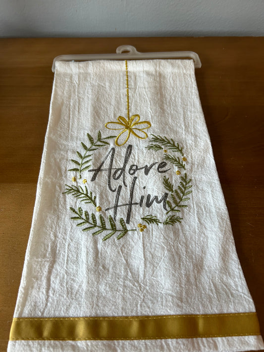 Christmas Tea Towel “Adore Him” from Life Way Embroidered