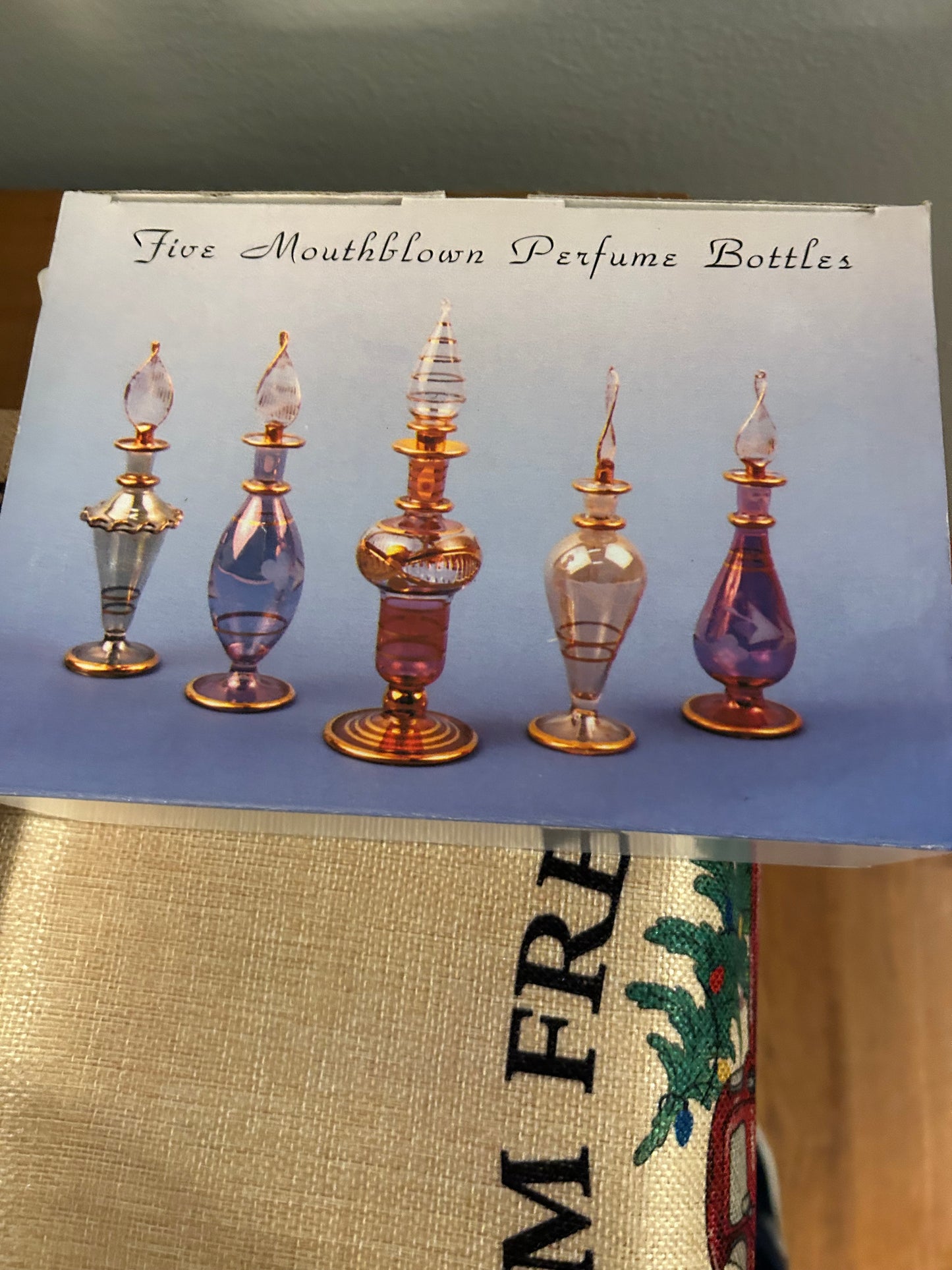 Vintage Set of Five Egyptian Perfume Bottles 24K Gold Plated Mouth Blown New