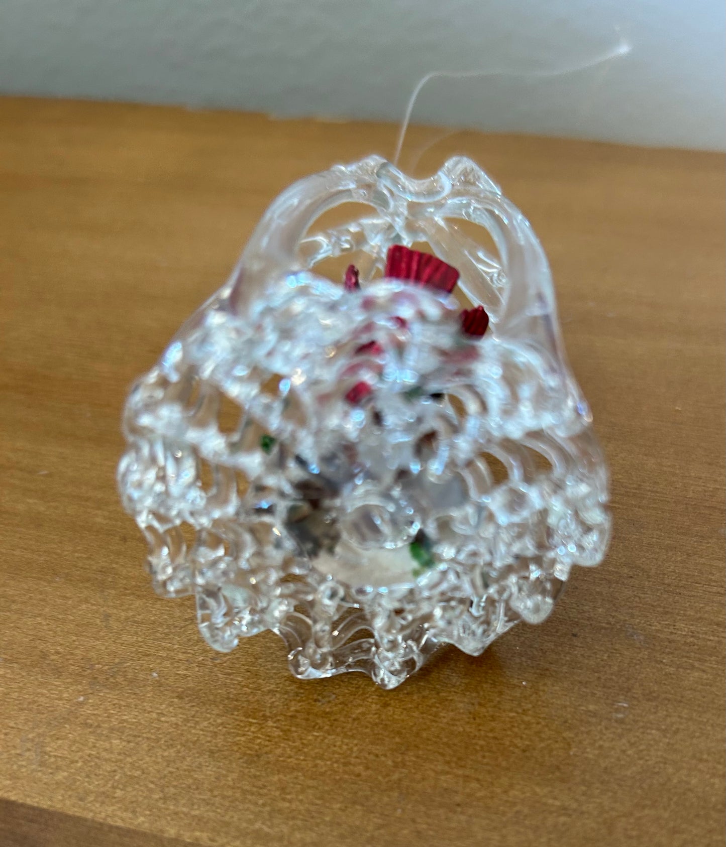 Vintage Silvestri Spun Glass Cardinal in Cage Ornament No Box