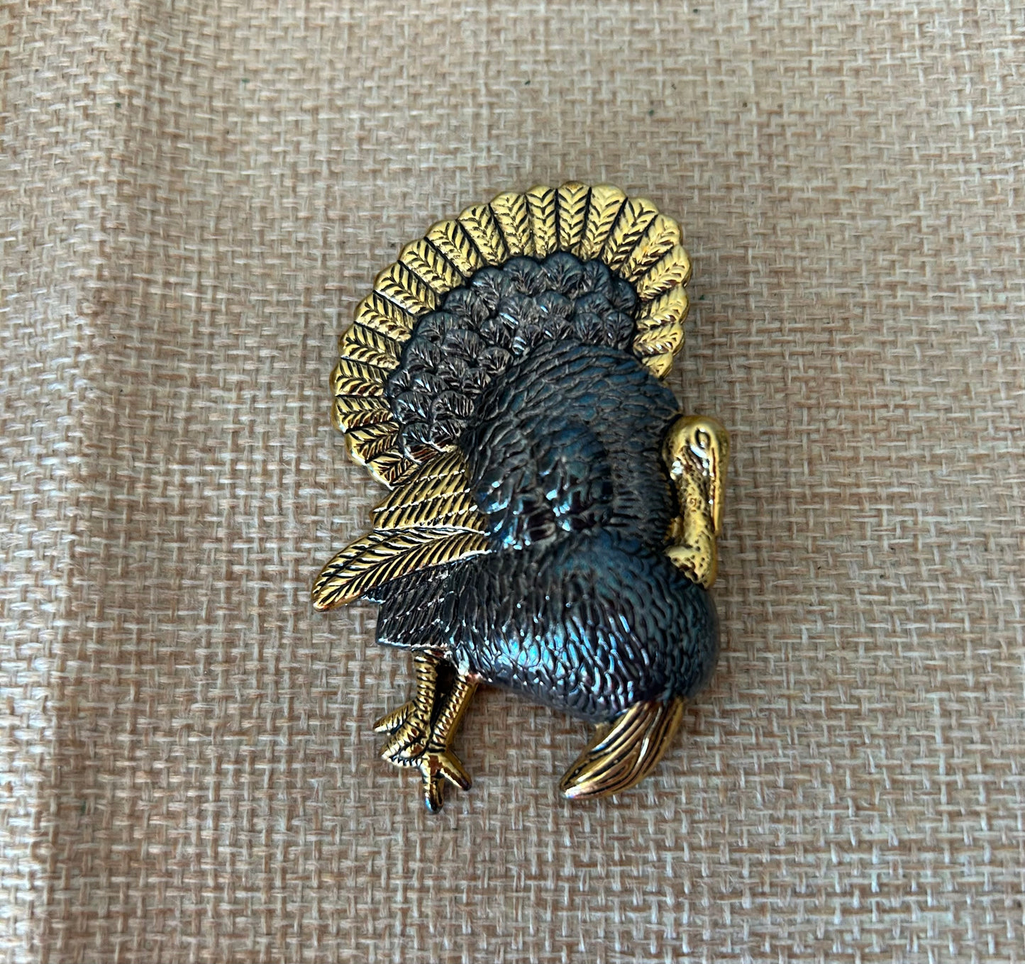 Thanksgiving Turkey Brooch Pin Pendant Signed Best Silver Gold Tone Metal