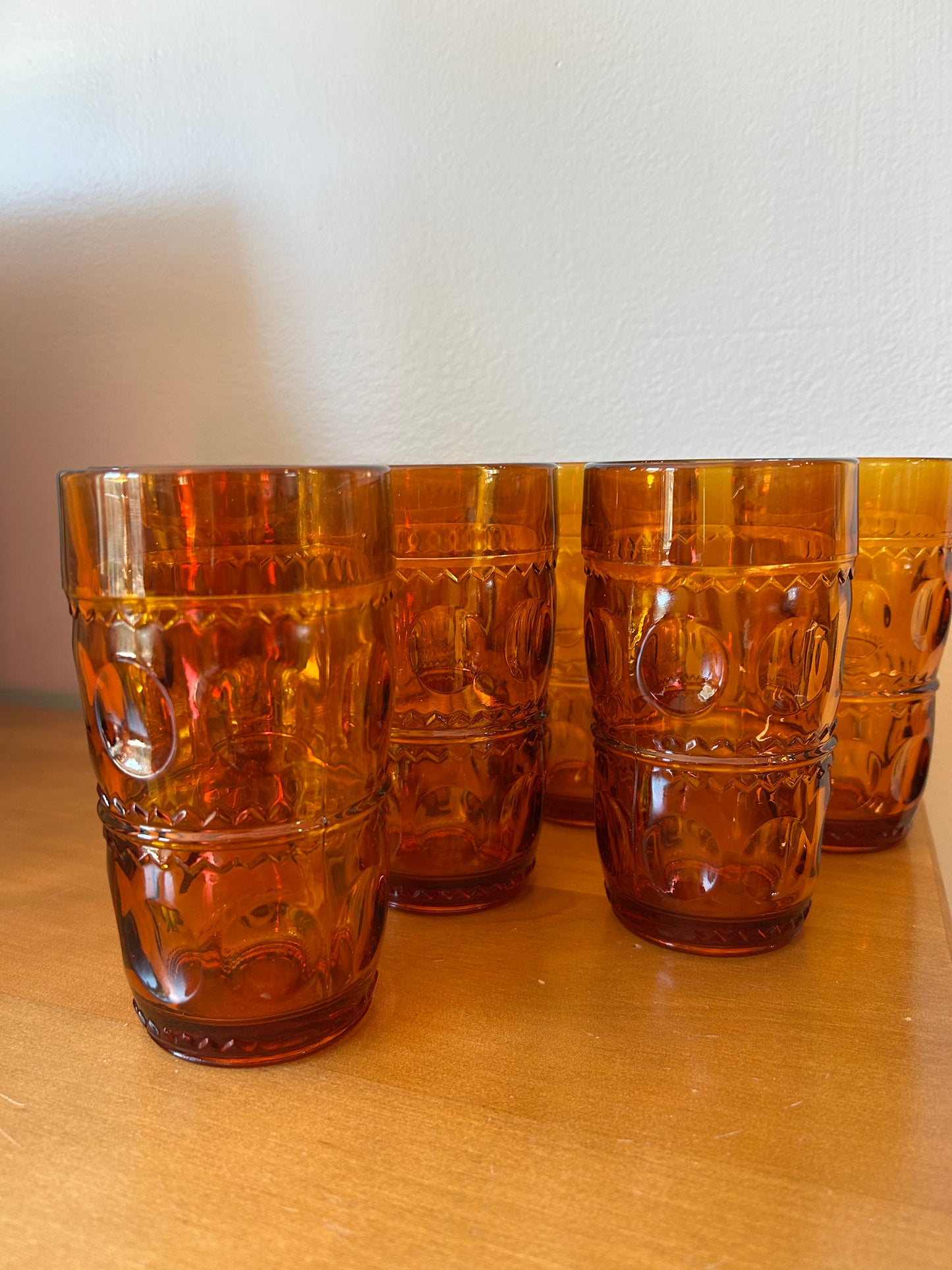 Set of 8 Drinking Glasses Vintage Harvest Gold Heavy Glassware