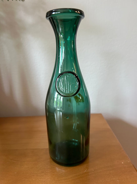 Vintage SABE/ SABEL/ ISABEL Emerald Green Glass Bottle/Carafe/Vase 8.5”