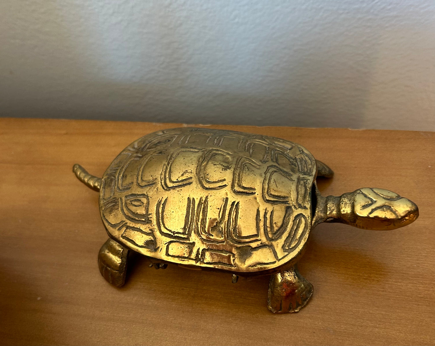 Vintage Brass Hinged Lid Turtle Trinket Box