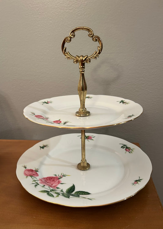 Porcelain Rose two-tiered Serving tray dessert