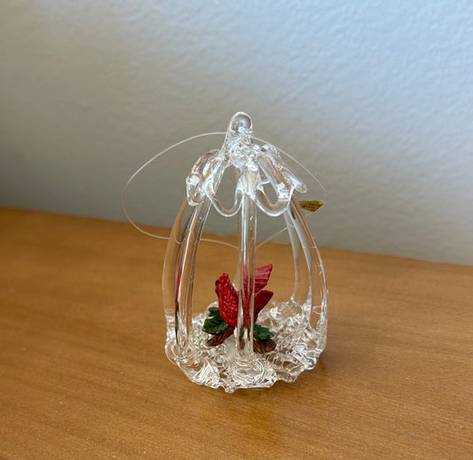 Vintage Silvestri Spun Glass Cardinal in Cage Ornament With Box