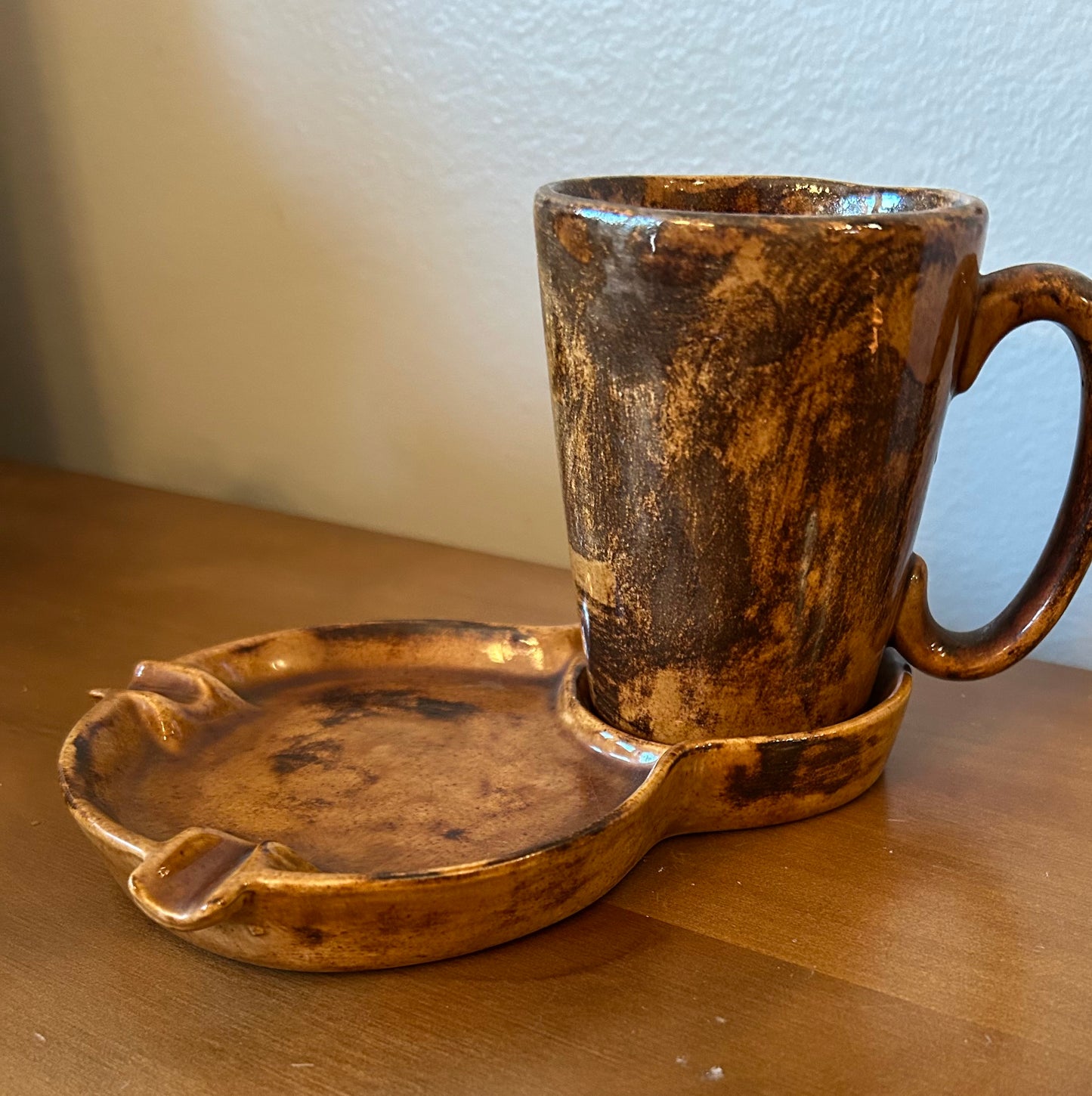 Vintage Studio Pottery Coffee Cup Holder/Ashtray Sip And Smoke