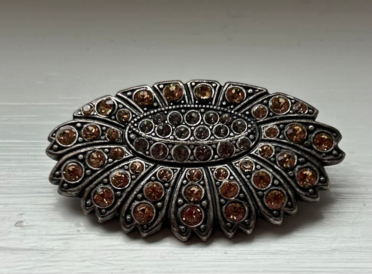 Vintage Sunflower Brooch Brown Crystals.