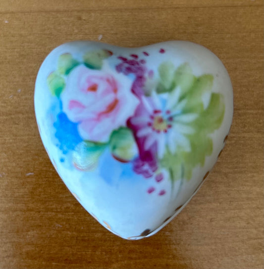 Handpainted Bubble Heart Trinket Box - Flowers - Made in Japan