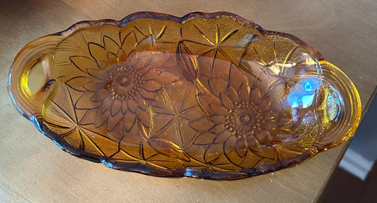 Sunflower Amber Indiana Glass 9.5” Dish