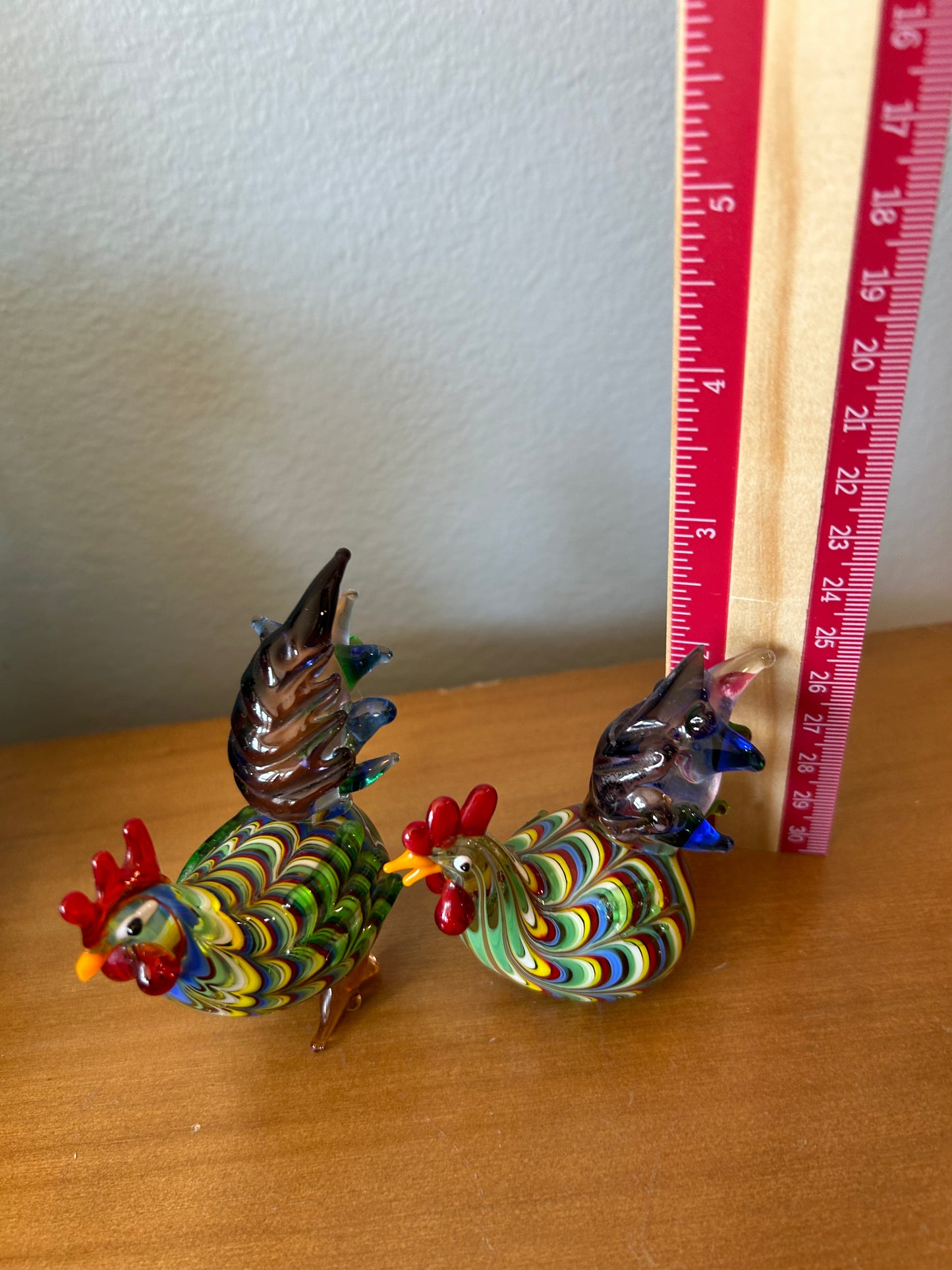 2 Fitz And Floyd Glass Menagerie Rooster Chicken Hand Blown Glass Art