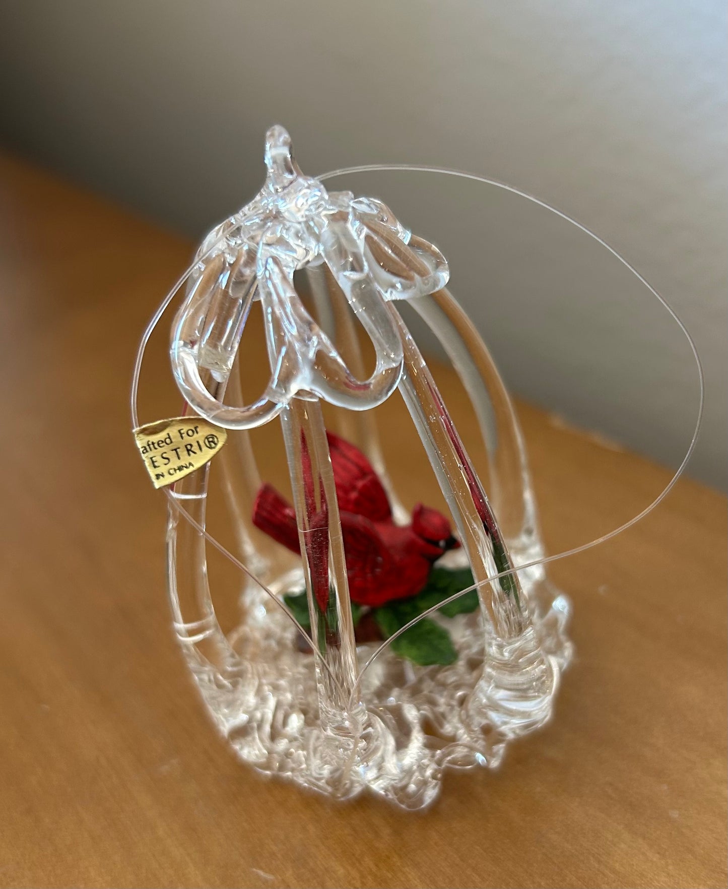 Vintage Silvestri Spun Glass Cardinal in Cage Ornament With Box