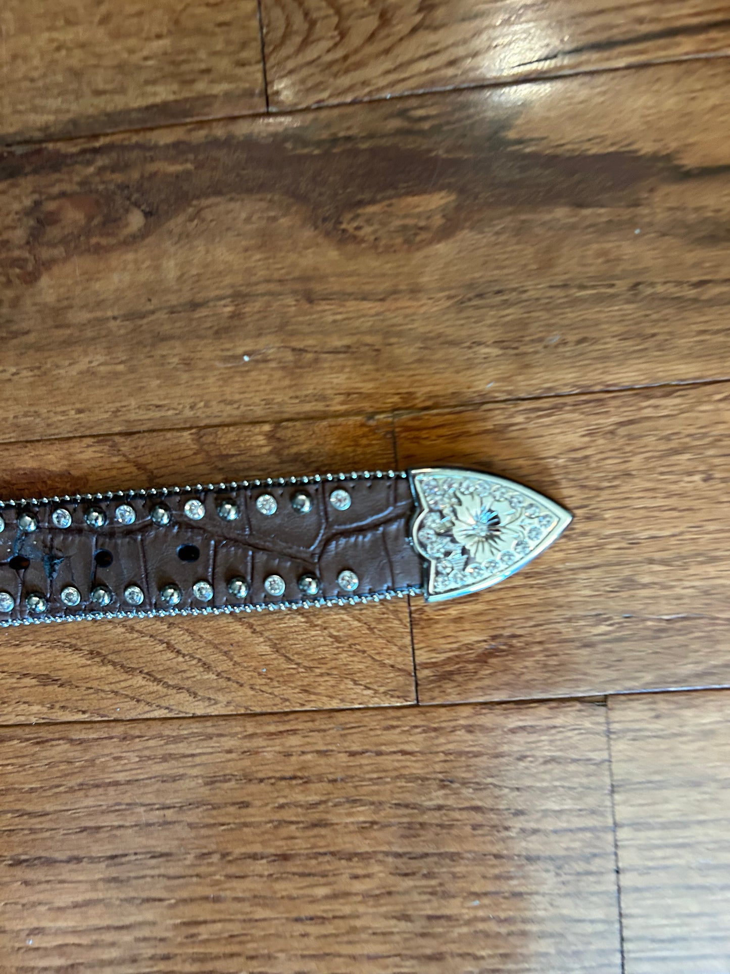 Nocona Western Brown Leather Croc Print Belt Rhinestones & Turquoise Women 34-35