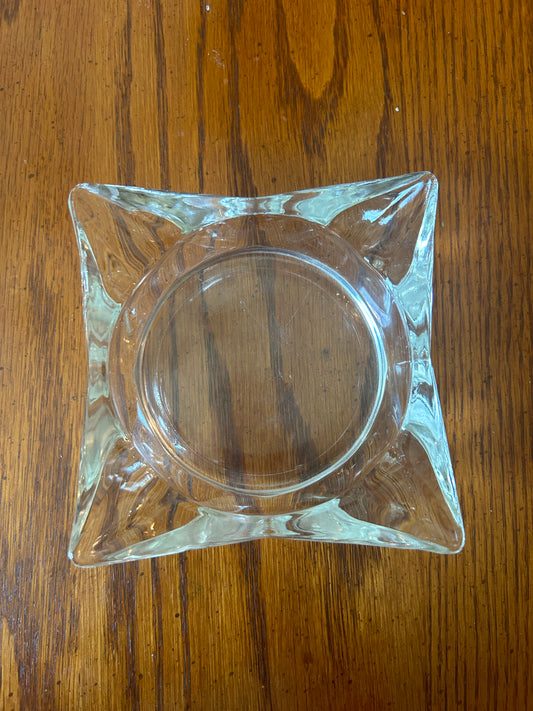 Vintage Thick Crystal Ashtray Square 4 Slot Clear Glass Art Deco Mid Century