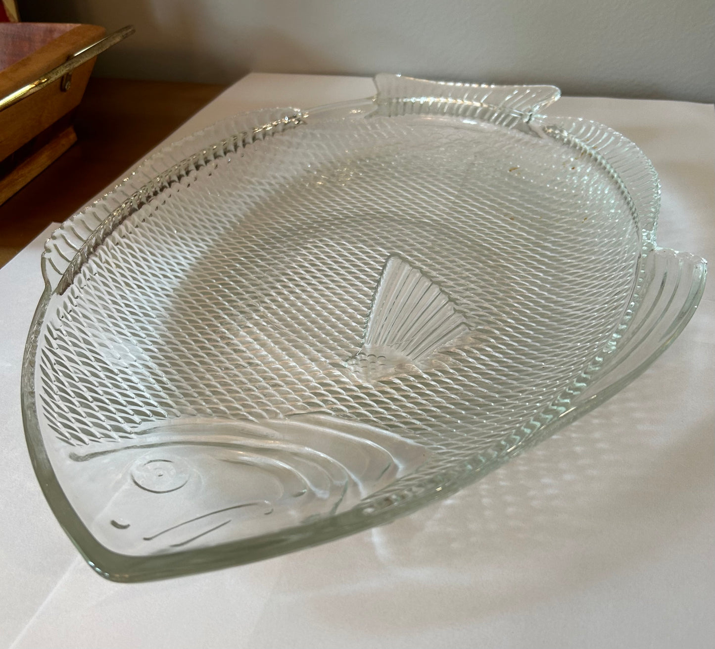 Vintage Oven Proof Glass Fish Plate Dish Serving Platter Made in USA 11 x 8"