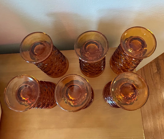 Set of 8 Drinking Glasses Vintage Harvest Gold Heavy Glassware