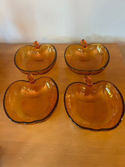 Vintage Hazel-Atlas Amber Glass 4 Piece Apple Bowl Set