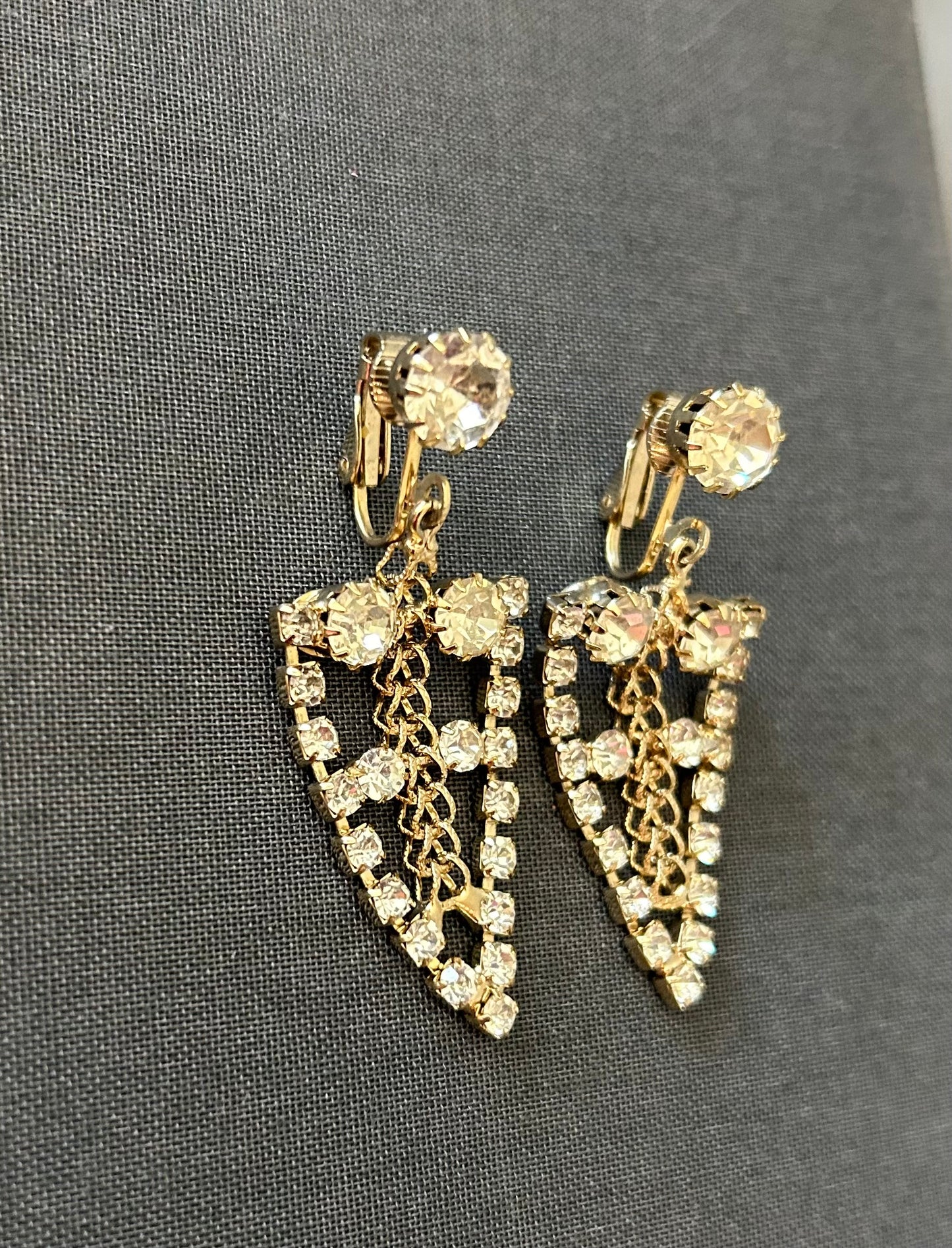 Vintage Signed Hobe’ Rhinestone Earrings. Goldtone