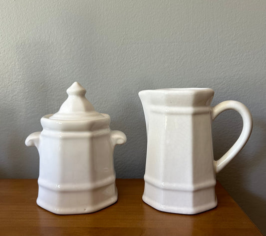 Pfaltzgraff HERITAGE WHITE Sugar Bowl with Lid and Creamer