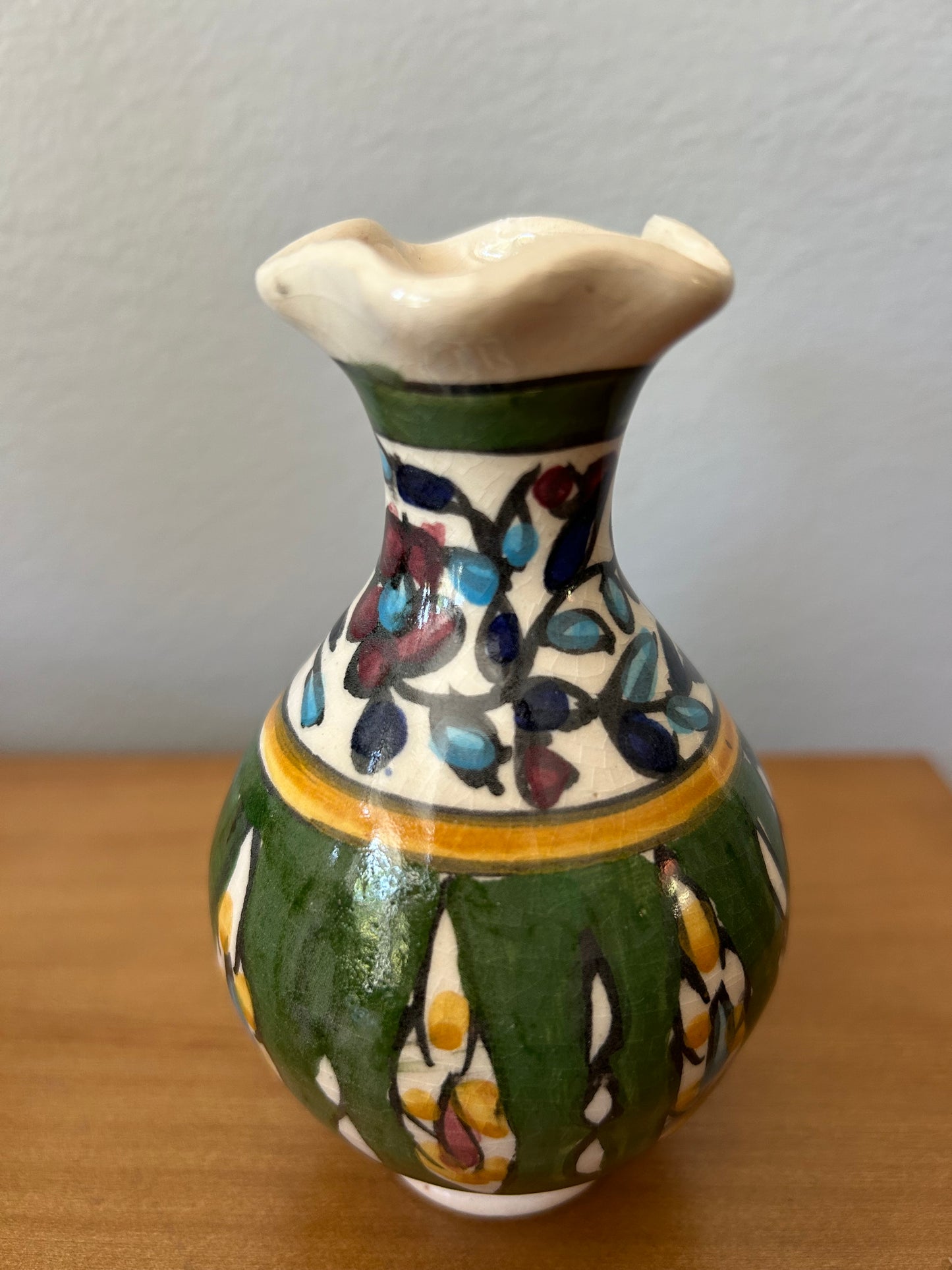 Tiberius Israel Hand Painted Floral Pottery Vase Green