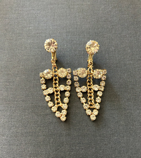 Vintage Signed Hobe’ Rhinestone Earrings. Goldtone