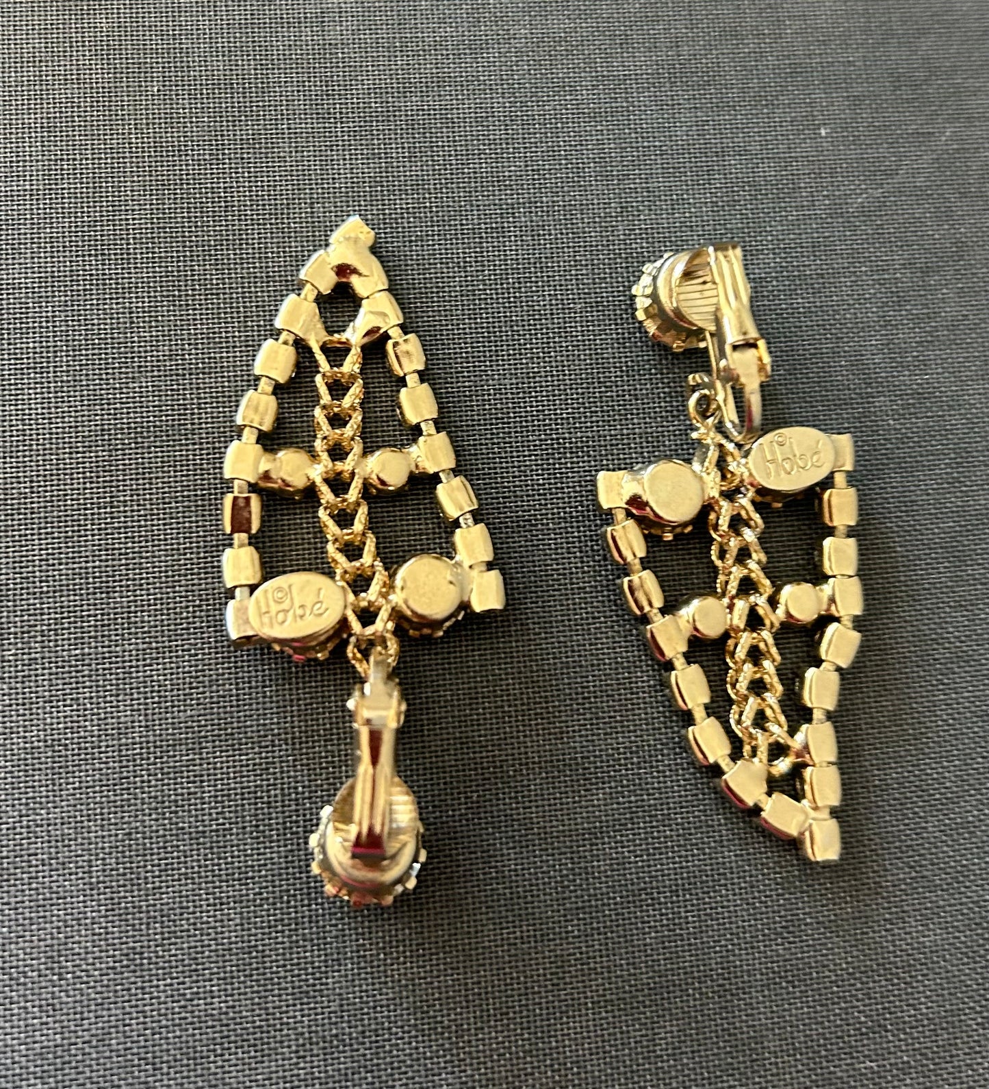 Vintage Signed Hobe’ Rhinestone Earrings. Goldtone