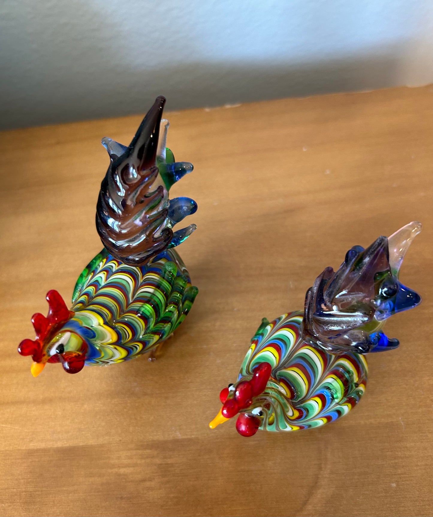 2 Fitz And Floyd Glass Menagerie Rooster Chicken Hand Blown Glass Art