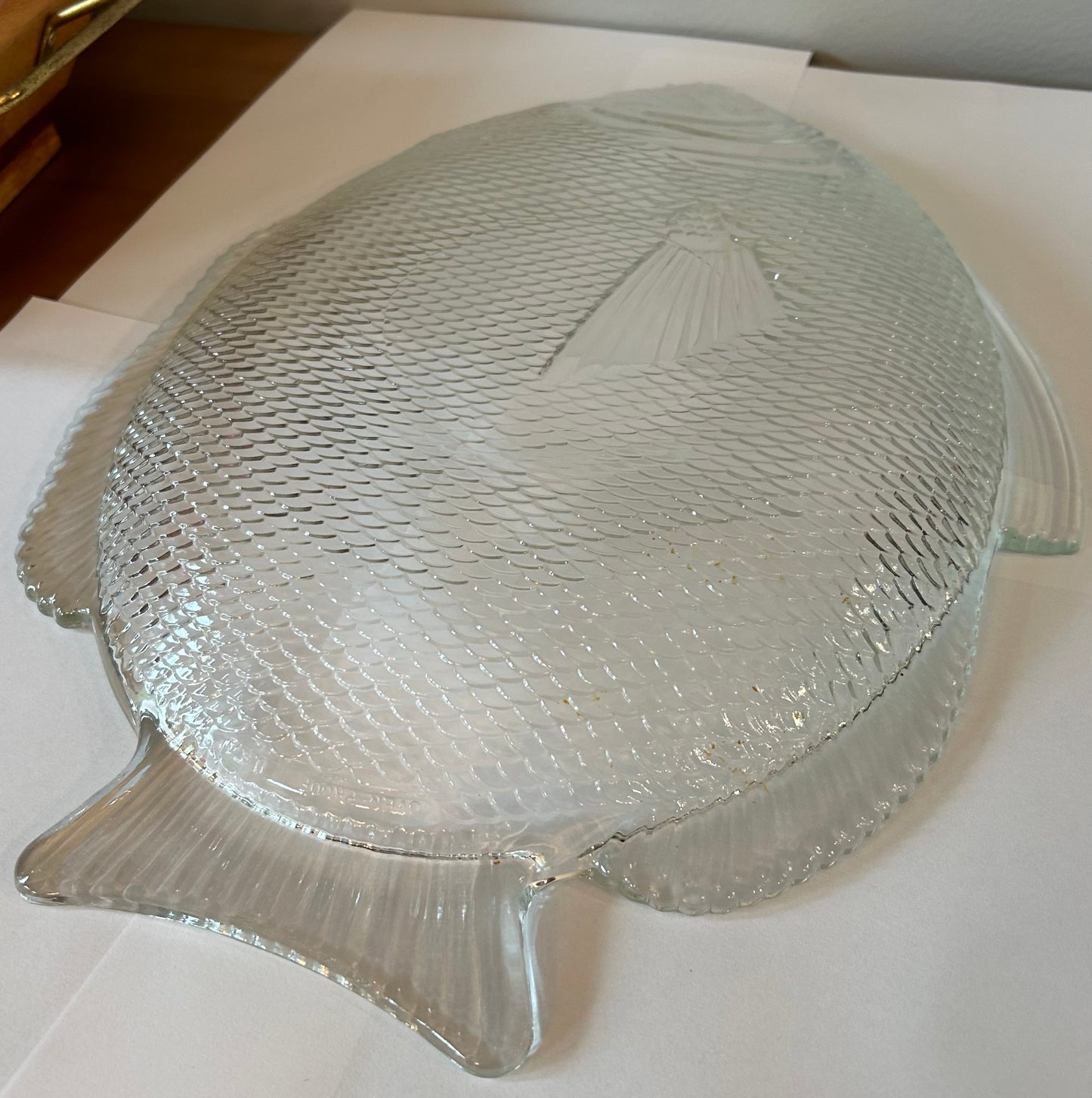 Vintage Oven Proof Glass Fish Plate Dish Serving Platter Made in USA 11 x 8"