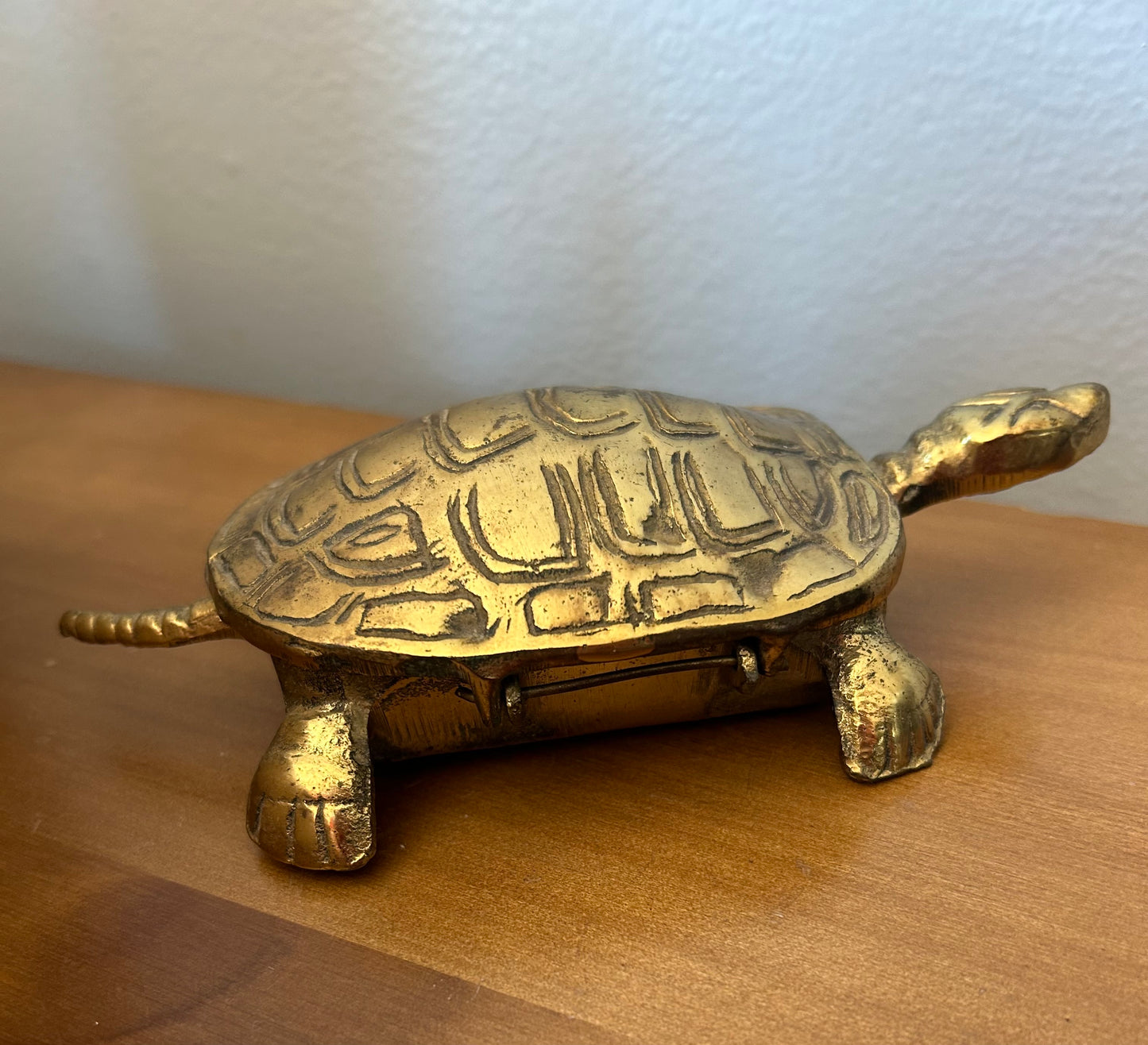 Vintage Brass Hinged Lid Turtle Trinket Box