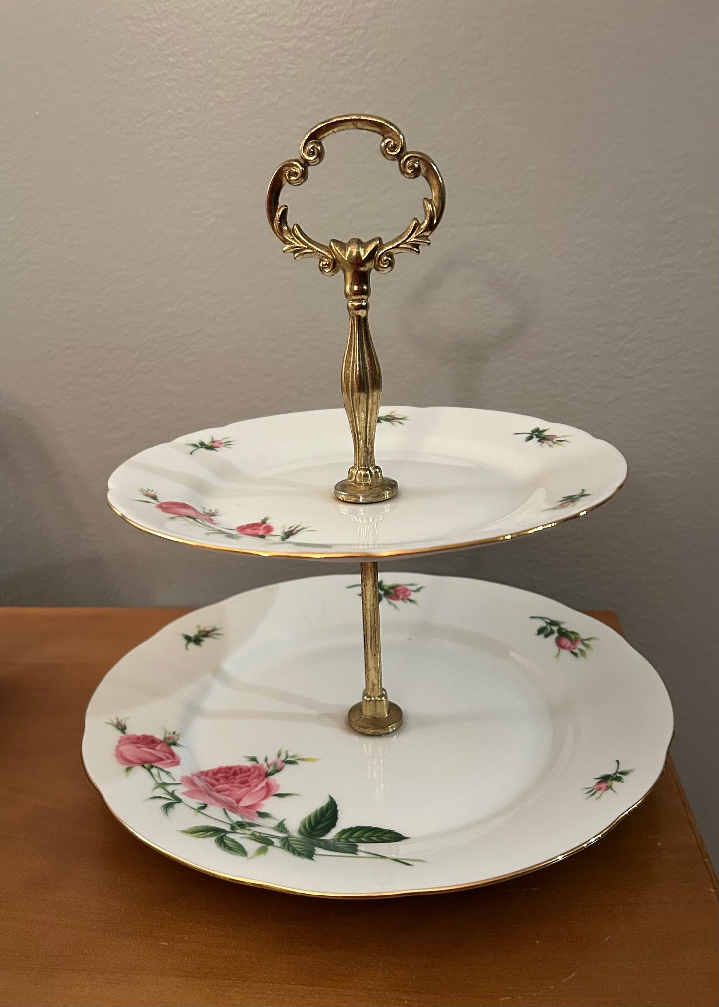 Porcelain Rose two-tiered Serving tray dessert