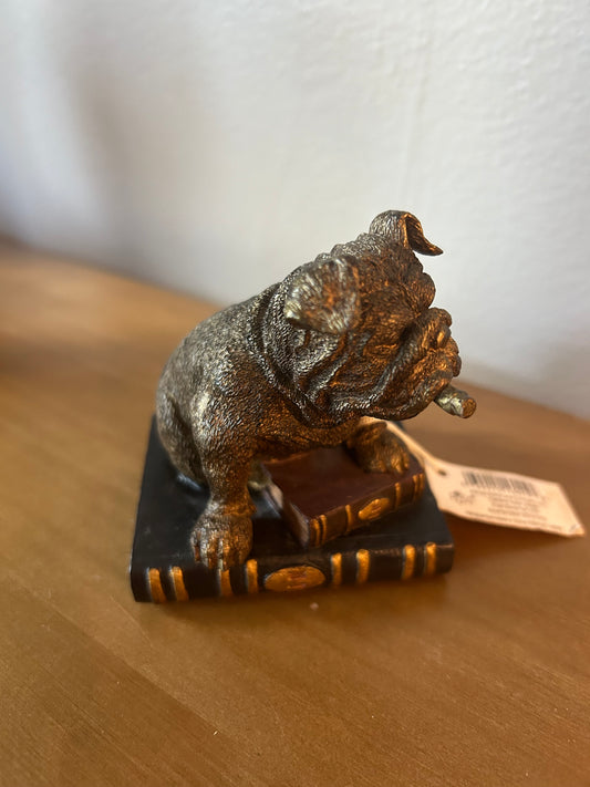 Russ Paperweight Bulldog Figurine Smoking A Cigar Bronze Painted Resin