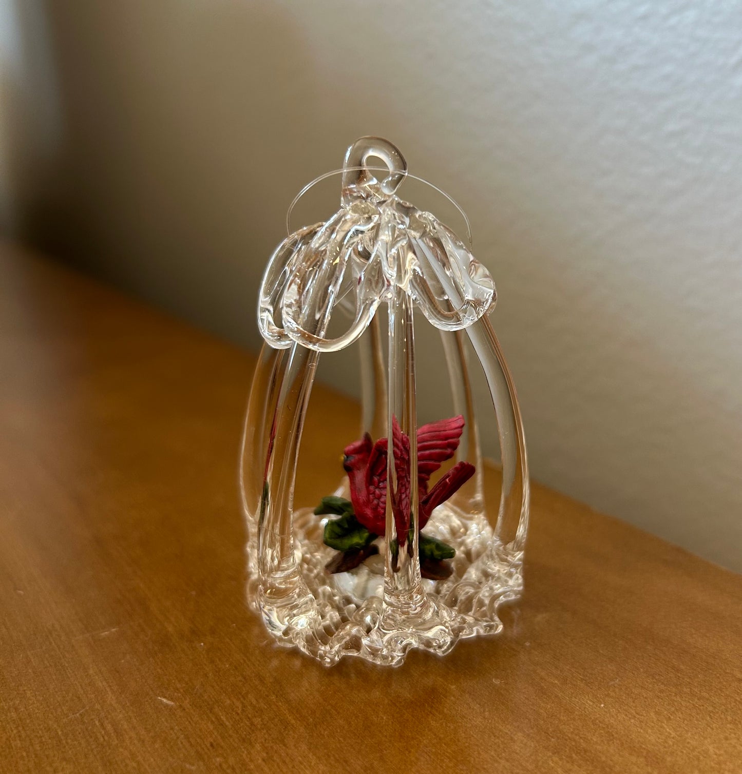 Vintage Silvestri Spun Glass Cardinal in Cage Ornament No Box