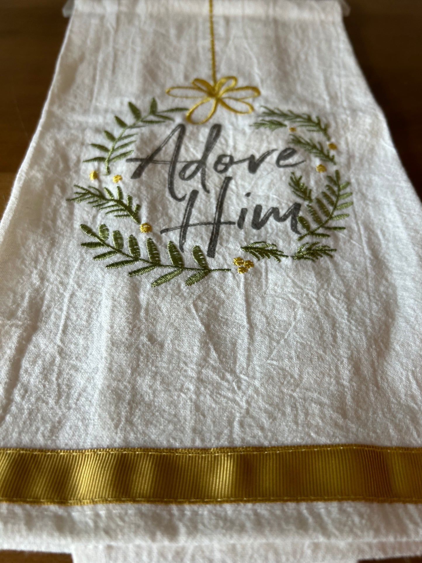 Christmas Tea Towel “Adore Him” from Life Way Embroidered