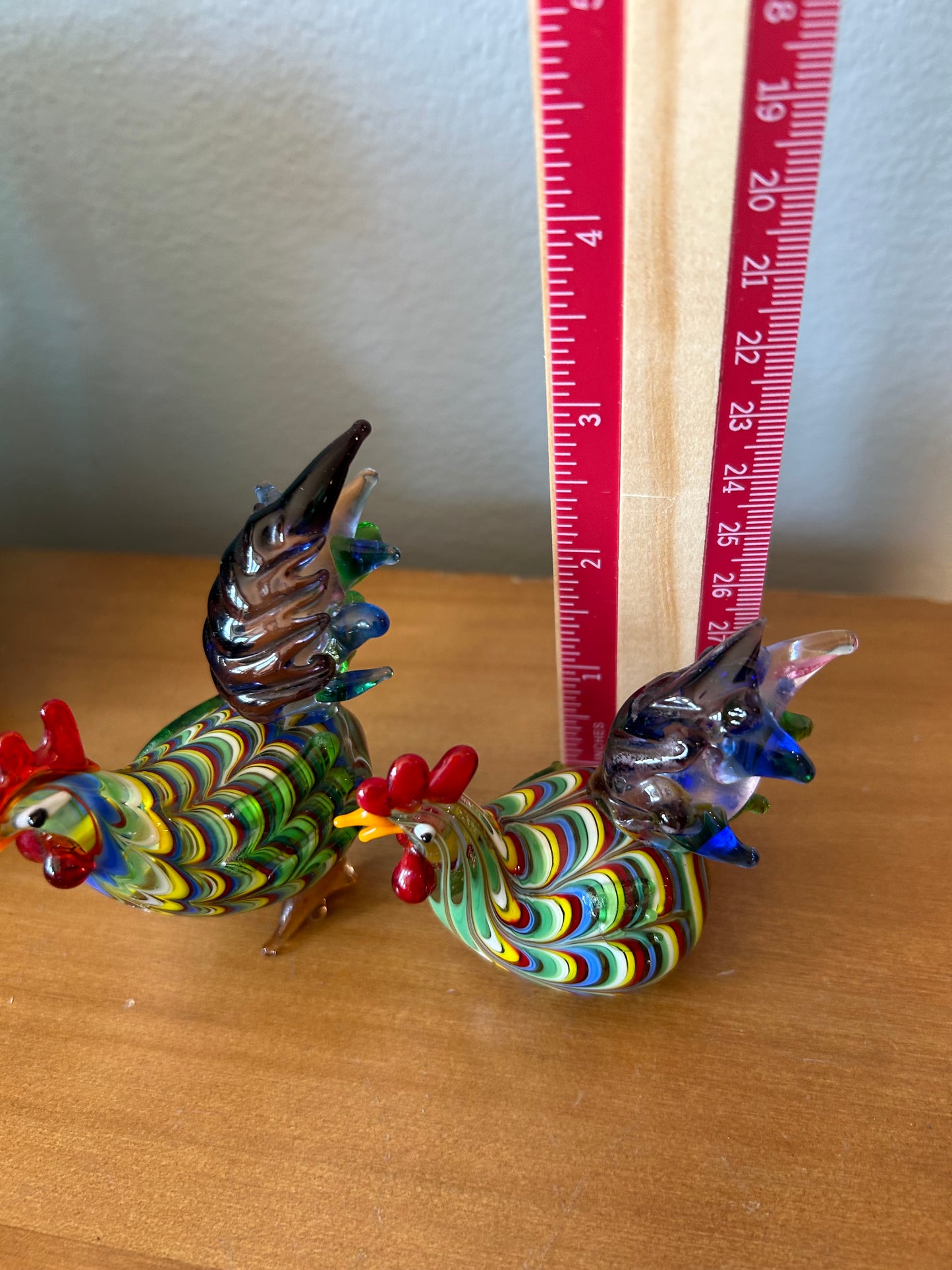 2 Fitz And Floyd Glass Menagerie Rooster Chicken Hand Blown Glass Art